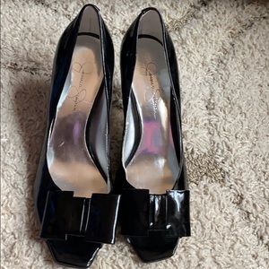 Jessica Simpson Black Patent Leather Open Toe Bow